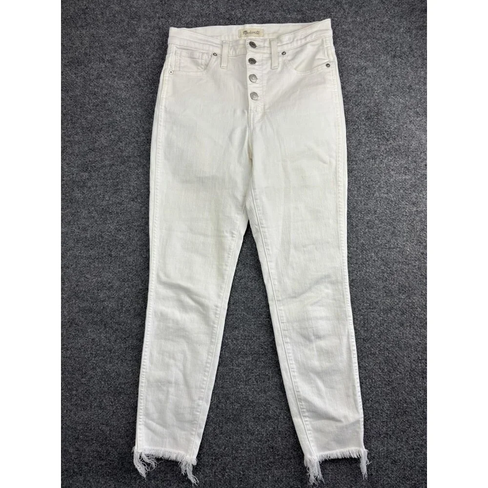Madewell Jeans Womens 27 White 10 Inch High‎ Rise Skinny Crop Button Fly Raw Hem